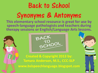 Synonyms & Antonyms- Back to School Baseline Checks